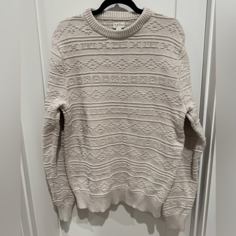J. Crew Cable Knit Sweater cream fisherman style L classic prep nautical coastal